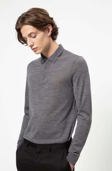 Sweter HUGO Slim Fit Polo Neck Szare Męskie (Pl74019)